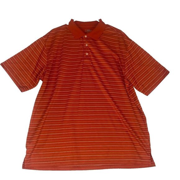 PGA Tour Mens Shirt Polo XL Extra Large Orange Striped Short Sleeve Golf Sports - Picture 1 of 13